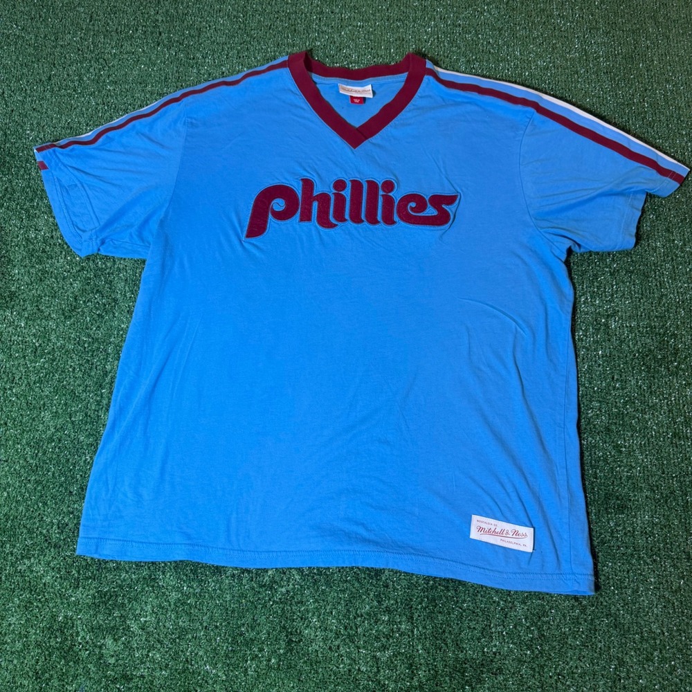 Mitchell & Ness Philadelphia Phillies Cooperstown V-Neck T-Shirt Blue XL